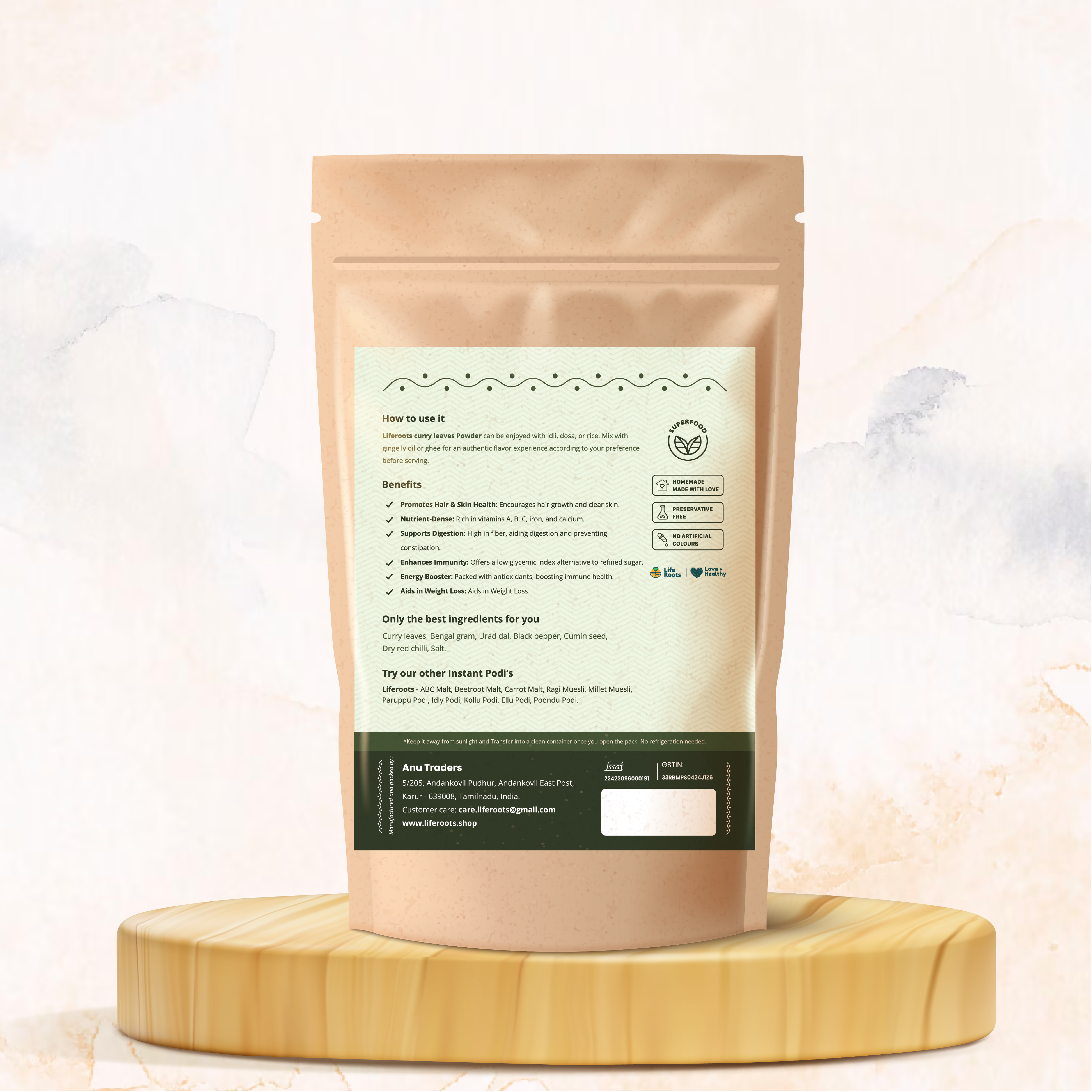 Liferoots - Karuveppilai Podi (Curry Leaves Powder) | Instant Mix for Dosa, Idly & Rice