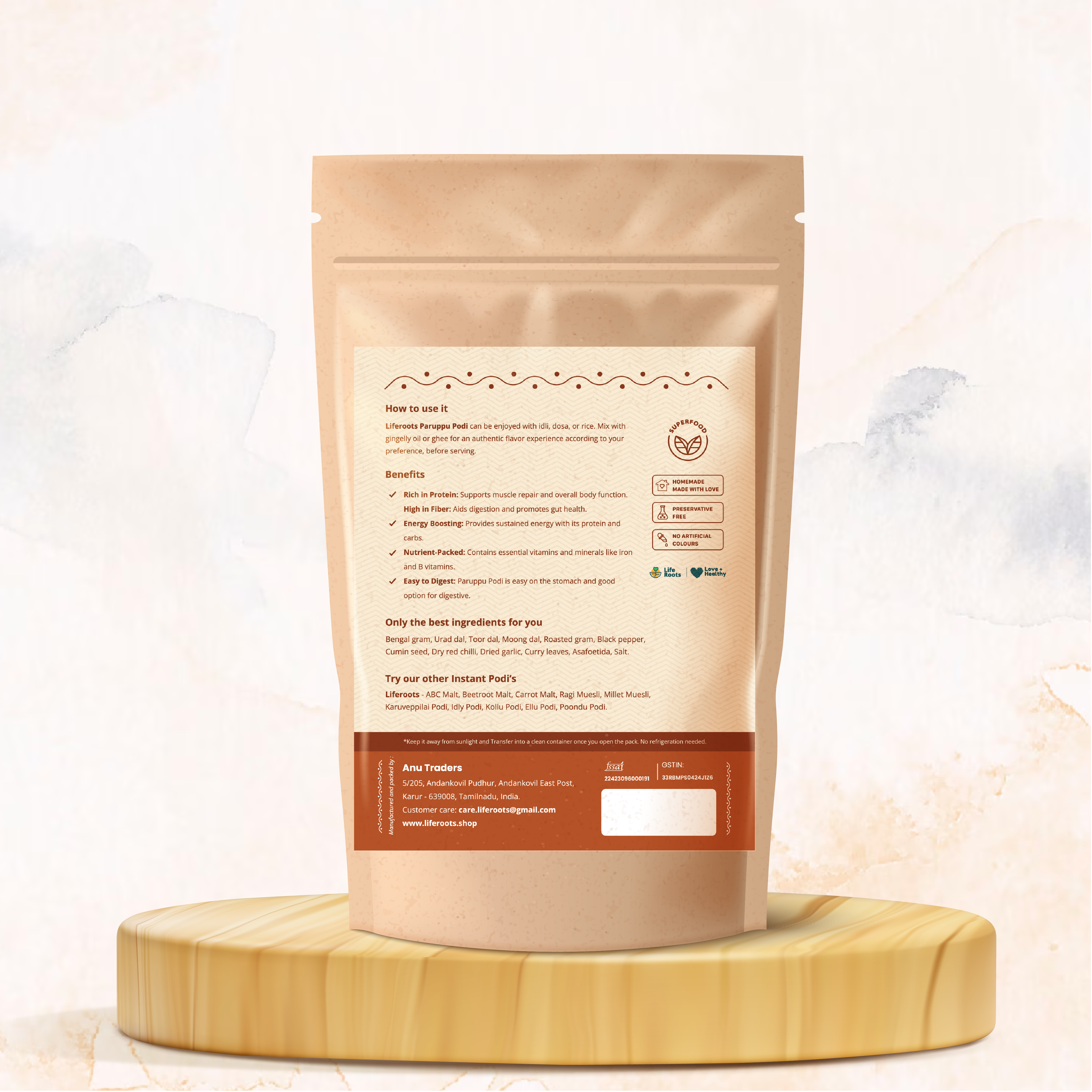 Liferoots - Paruppu Podi | Instant Mix for Dosa, Idly & Rice