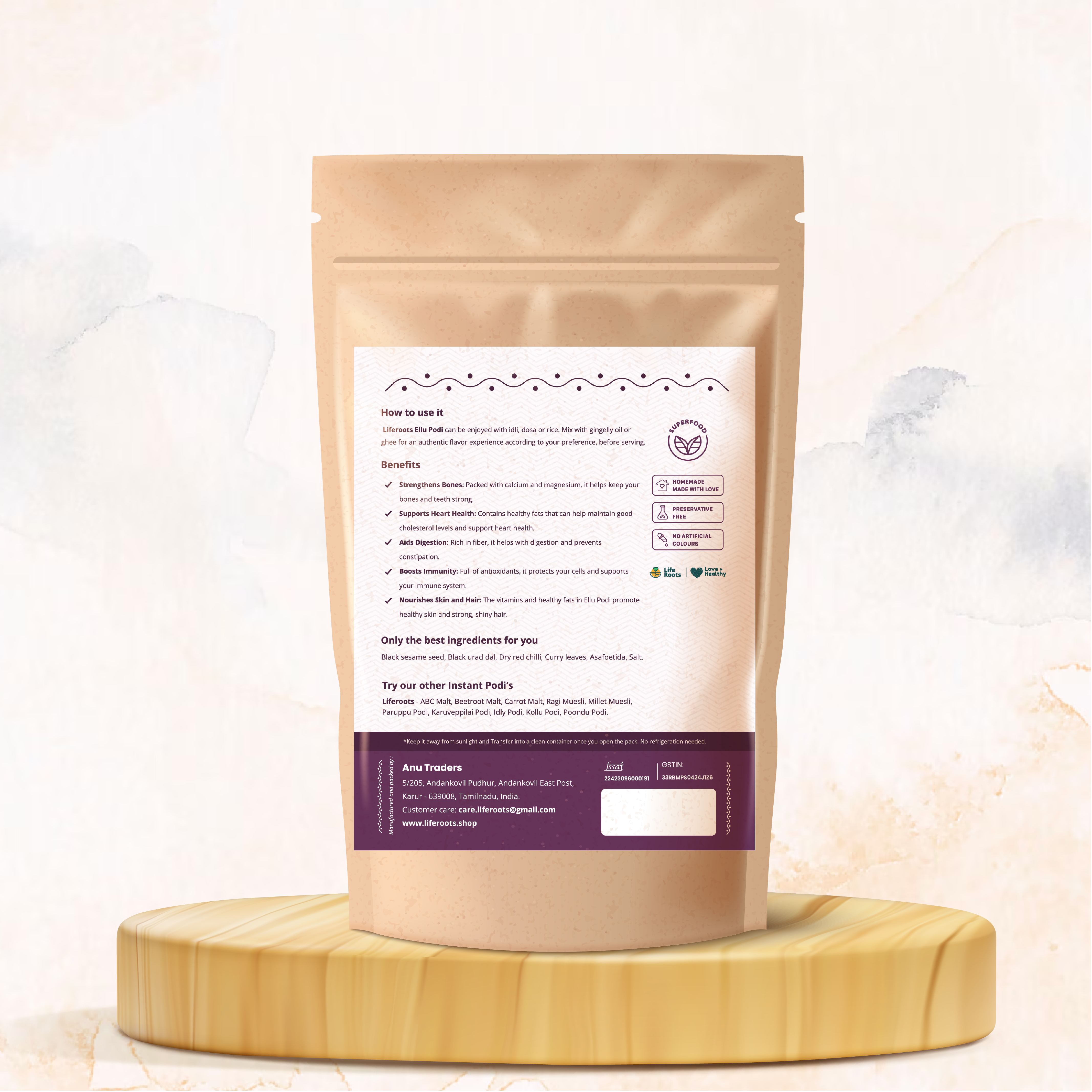 Liferoots - Ellu Podi (Sesame Seed Lentil Powder) | Instant Mix for Dosa, Idly & Rice