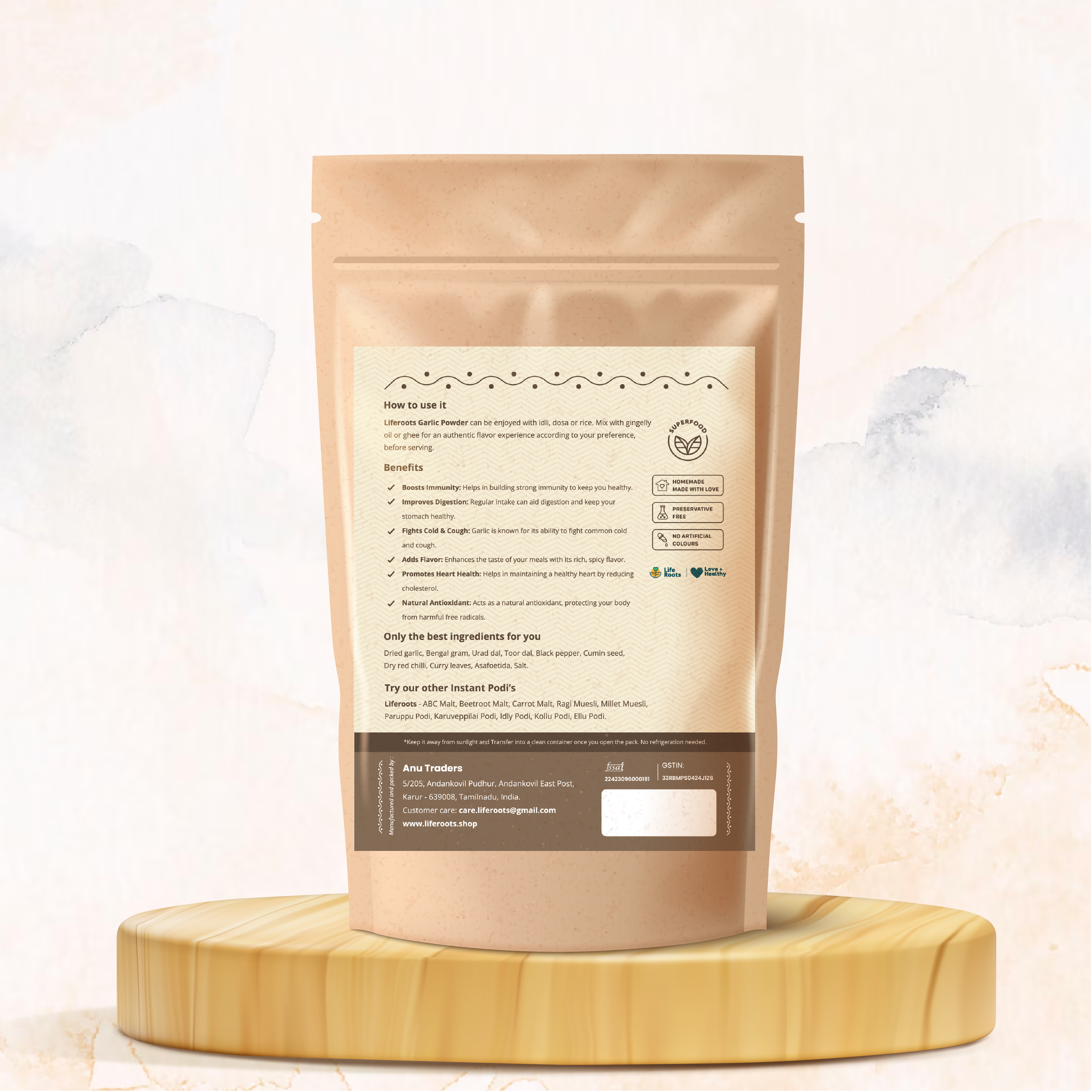 Liferoots - Poondu podi (Garlic Powder) | Instant Mix for Dosa, Idly & Rice