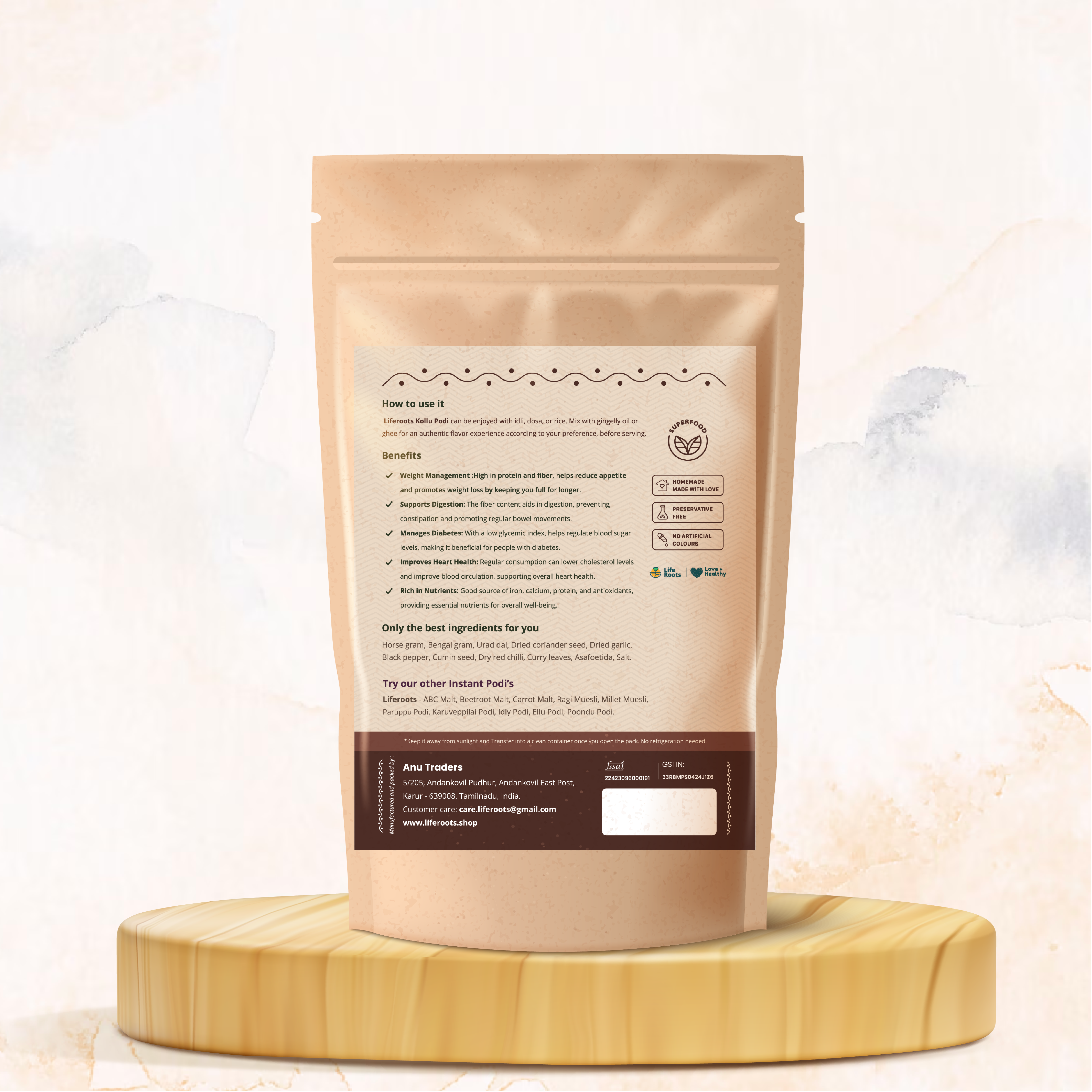 Liferoots - Kollu podi (Horse gram Powder) | Instant Mix for Dosa, Idly & Rice