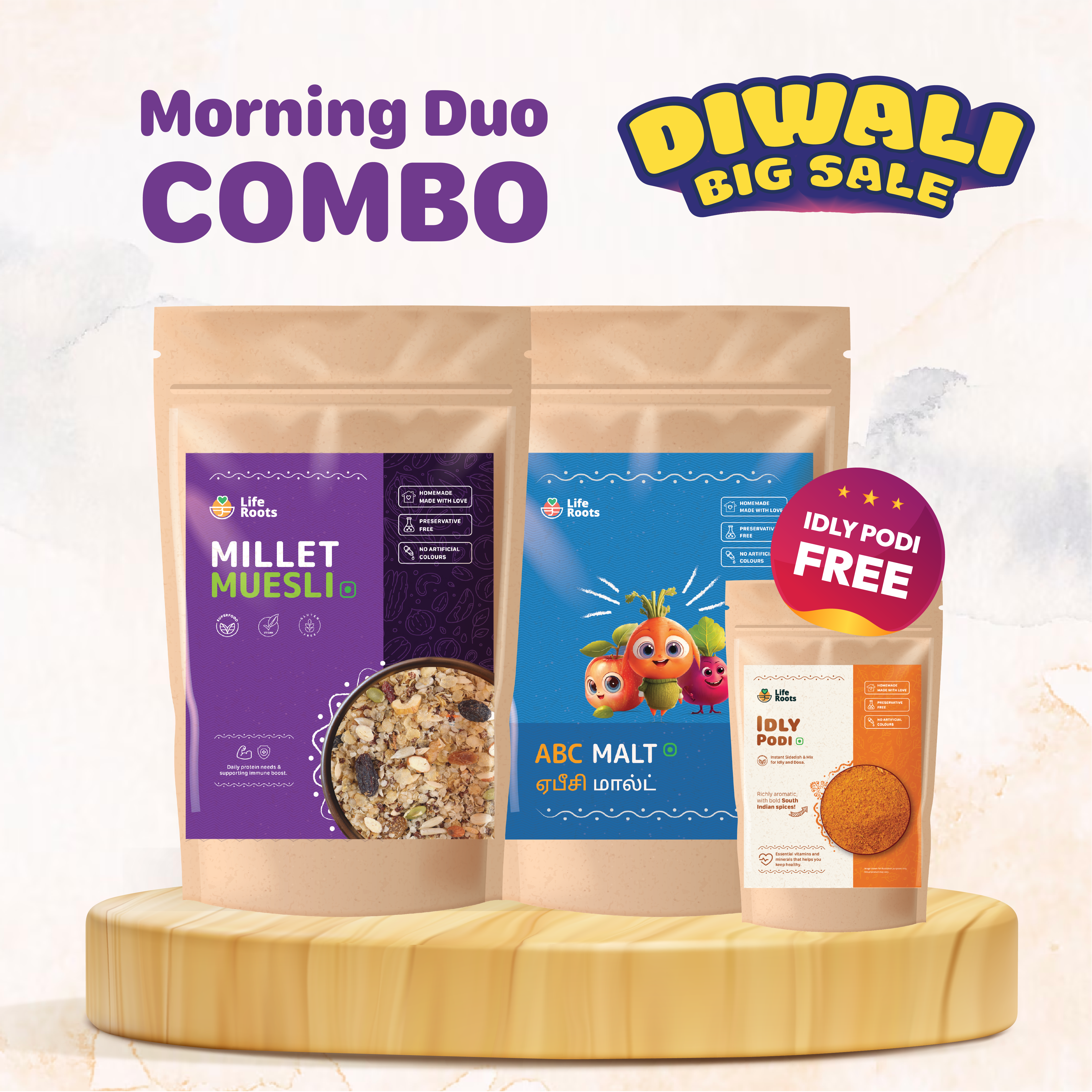 Morning Duo Combo – ABC Malt + Millet Muesli + Idly Podi (Free)